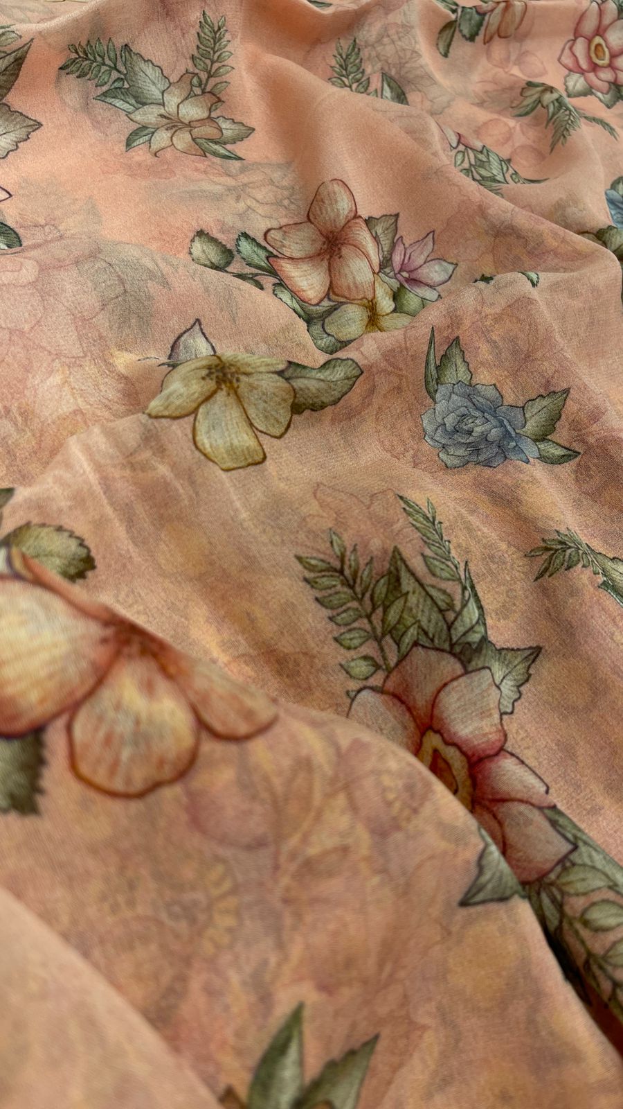 Faishana Pure Handloom Baby Pink Chiffon Floral Digital Print Boota with Copper Zari Banarasi Border and Baby Pink Blouse