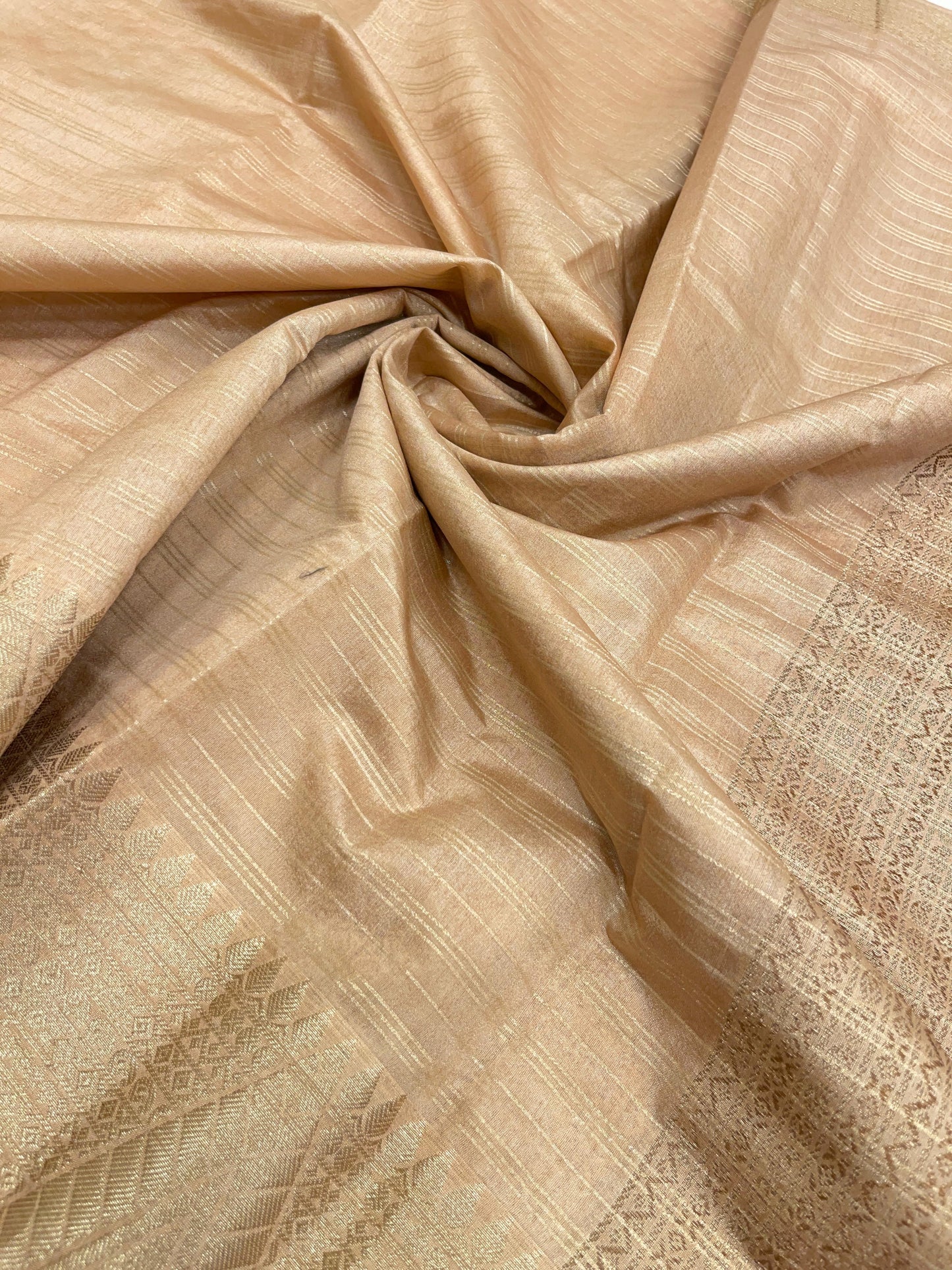 Cream Cotton Stripe Zari Banarasi Saree ASDC_3