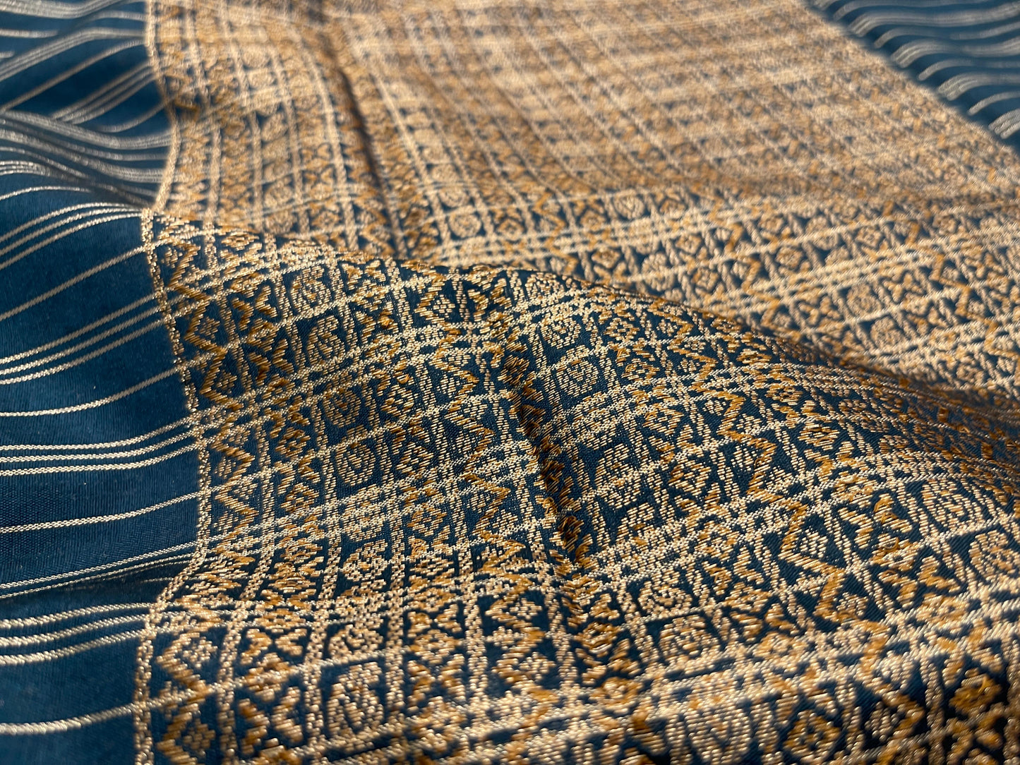 Navy Blue Cotton Stripe Zari Banarasi Saree ASDC_4