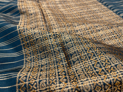Navy Blue Cotton Stripe Zari Banarasi Saree ASDC_4