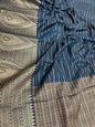 Navy Blue Cotton Stripe Zari Banarasi Saree ASDC_4