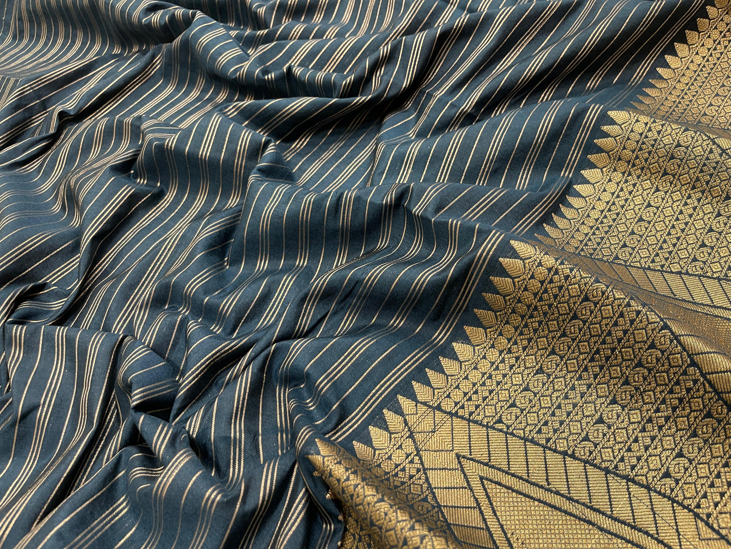 Navy Blue Cotton Stripe Zari Banarasi Saree ASDC_4