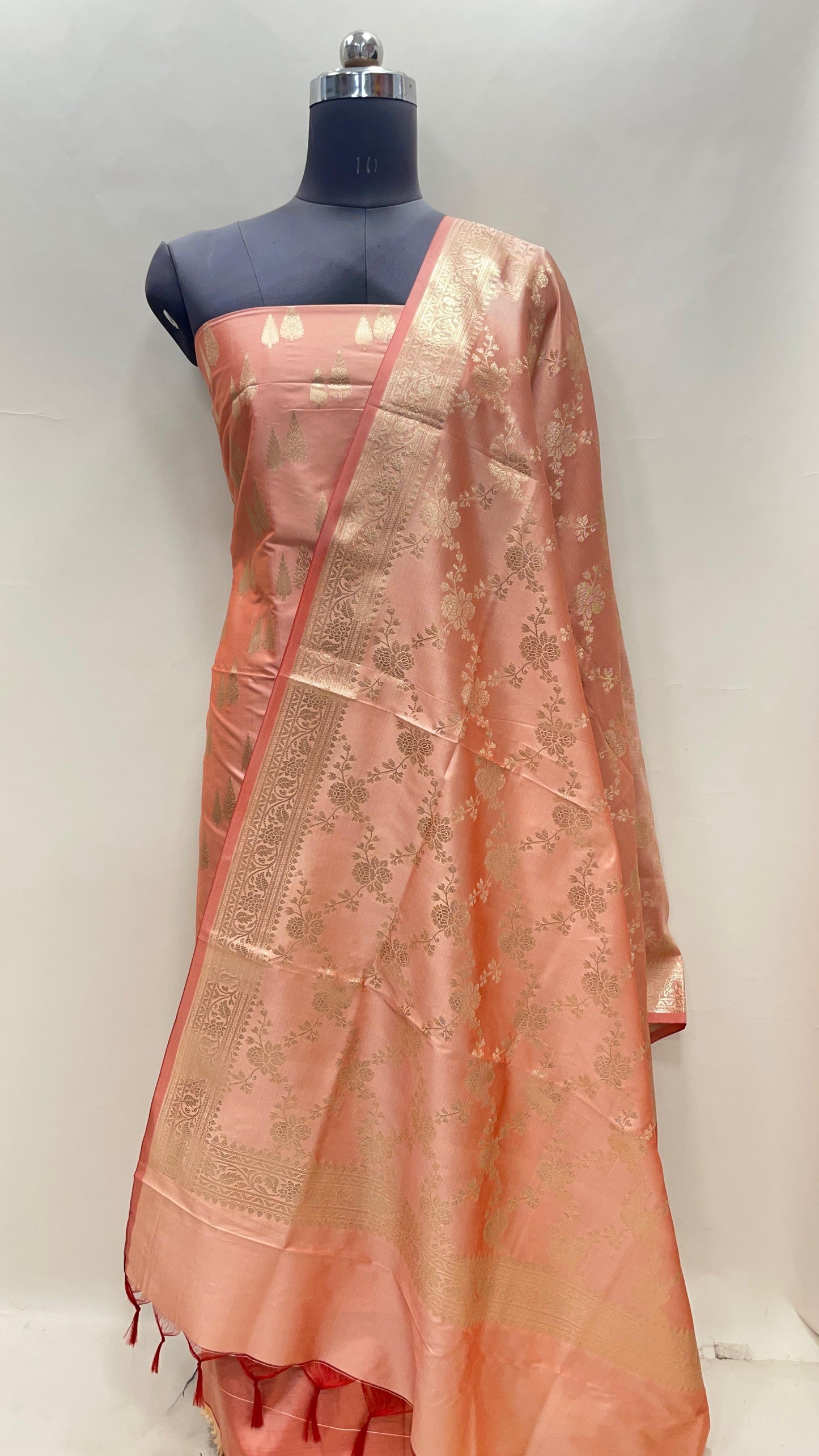 Orange Semi Katan Silk Handloom Banarasi 3 pcs Suit Set MUB_SK1