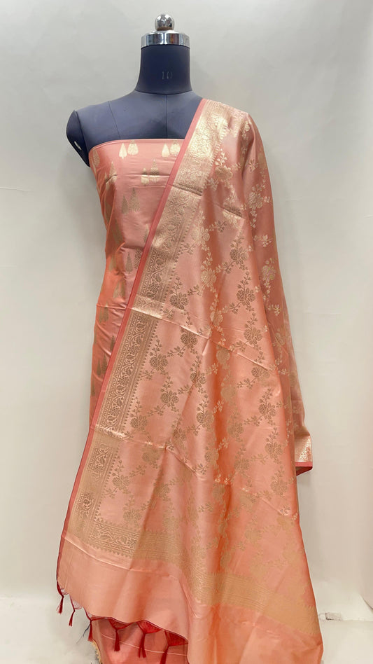 Orange Semi Katan Silk Handloom Banarasi 3 pcs Suit Set MUB_SK1