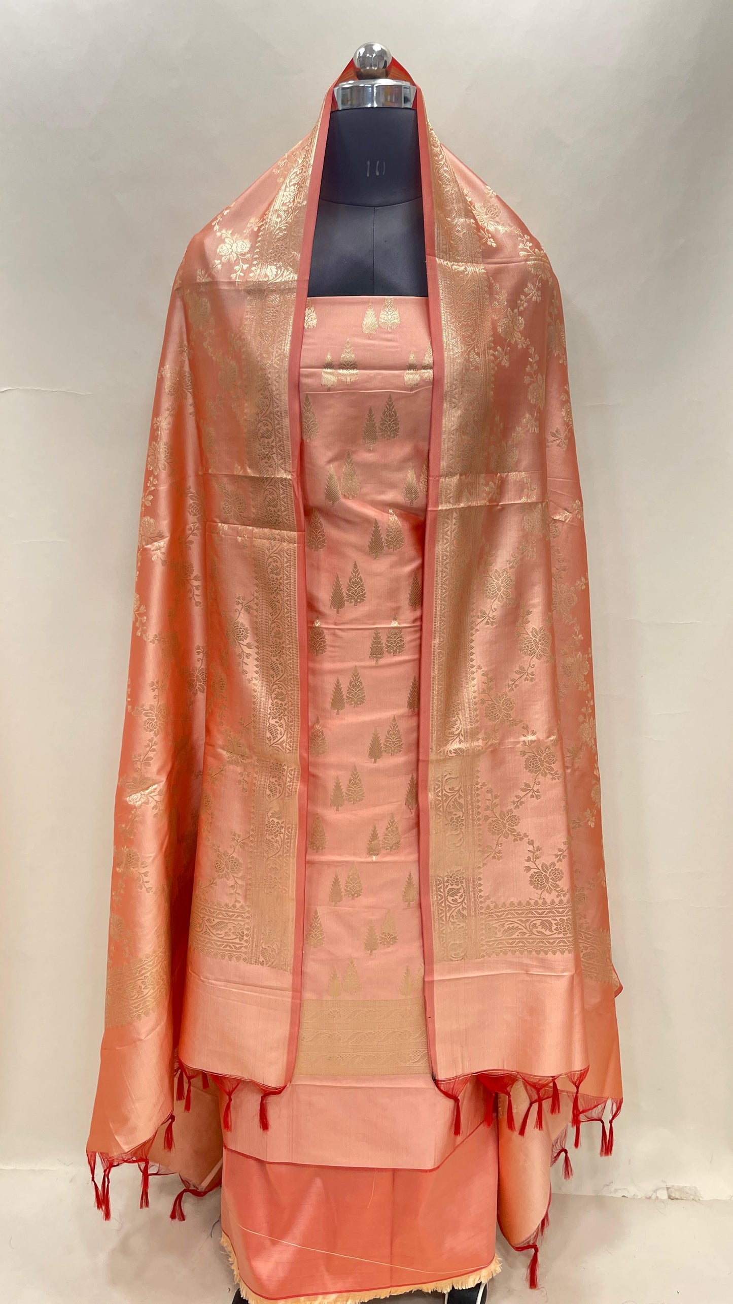 Orange Semi Katan Silk Handloom Banarasi 3 pcs Suit Set MUB_SK1