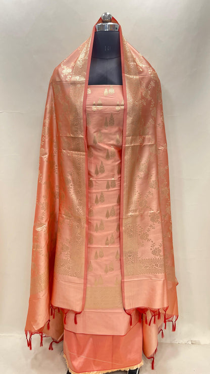Orange Semi Katan Silk Handloom Banarasi 3 pcs Suit Set MUB_SK1