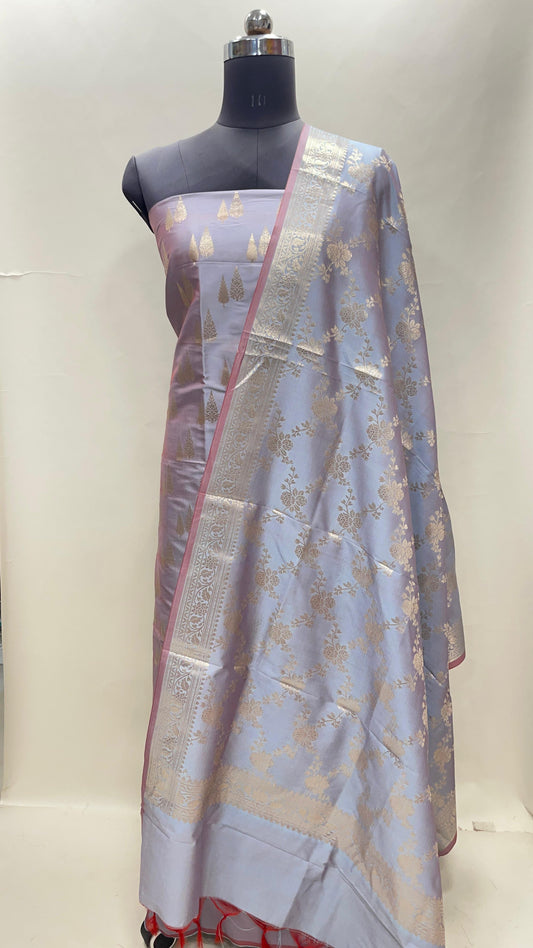 Light Purple Semi Katan Silk Handloom Banarasi 3 pcs Suit Set MUB_SK5