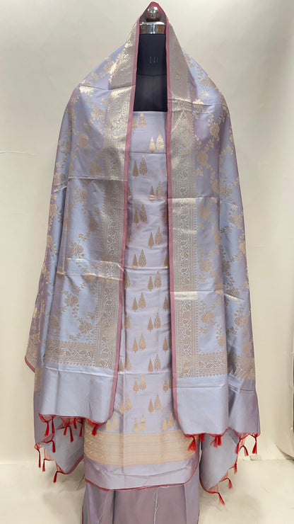 Light Purple Semi Katan Silk Handloom Banarasi 3 pcs Suit Set MUB_SK5