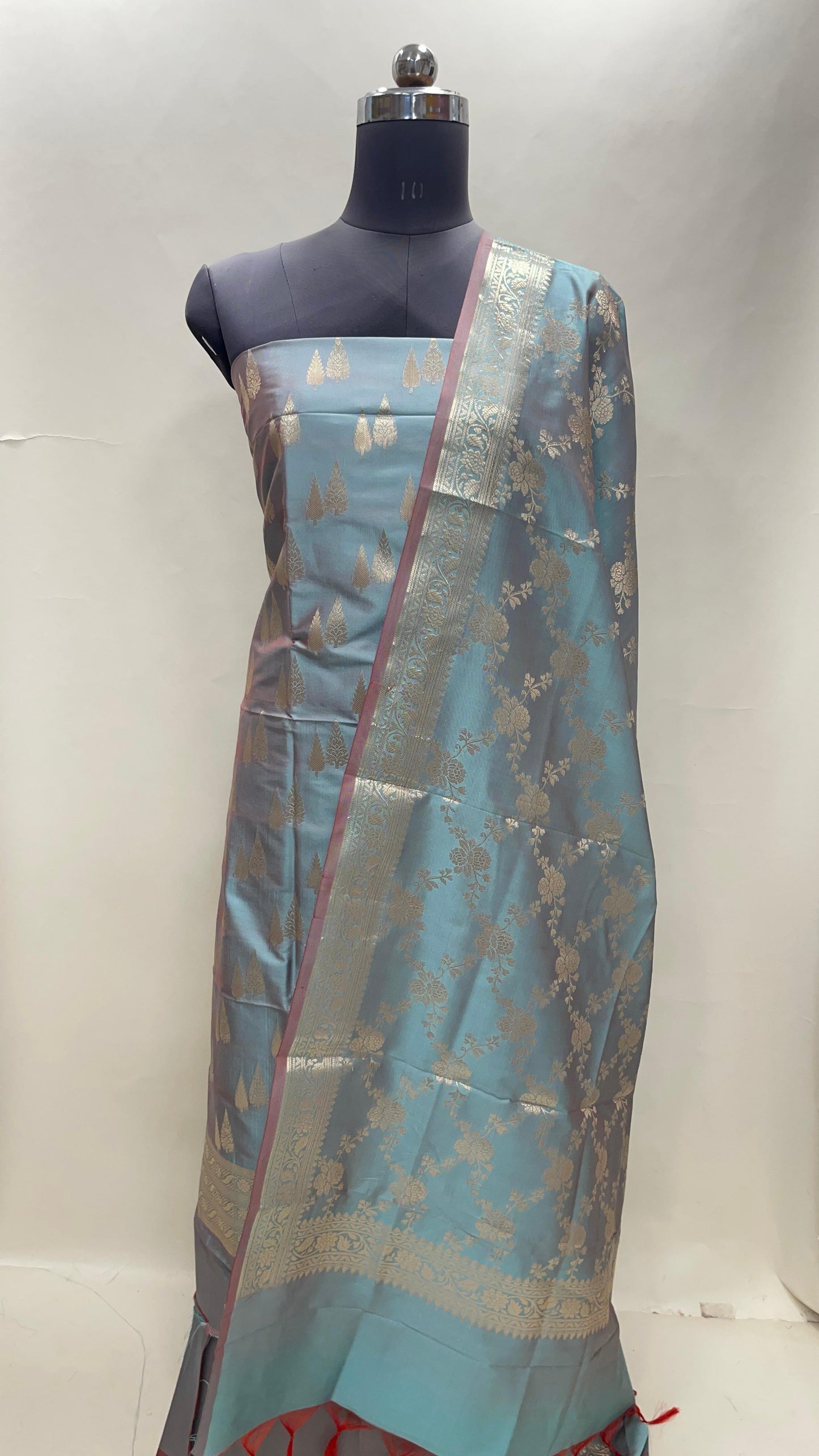 Seagreen Semi Katan Silk Handloom Banarasi 3 pcs Suit Set MUB_SK6