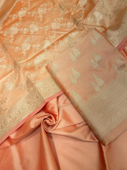 Orange Semi Katan Silk Handloom Banarasi 3 pcs Suit Set MUB_SK1