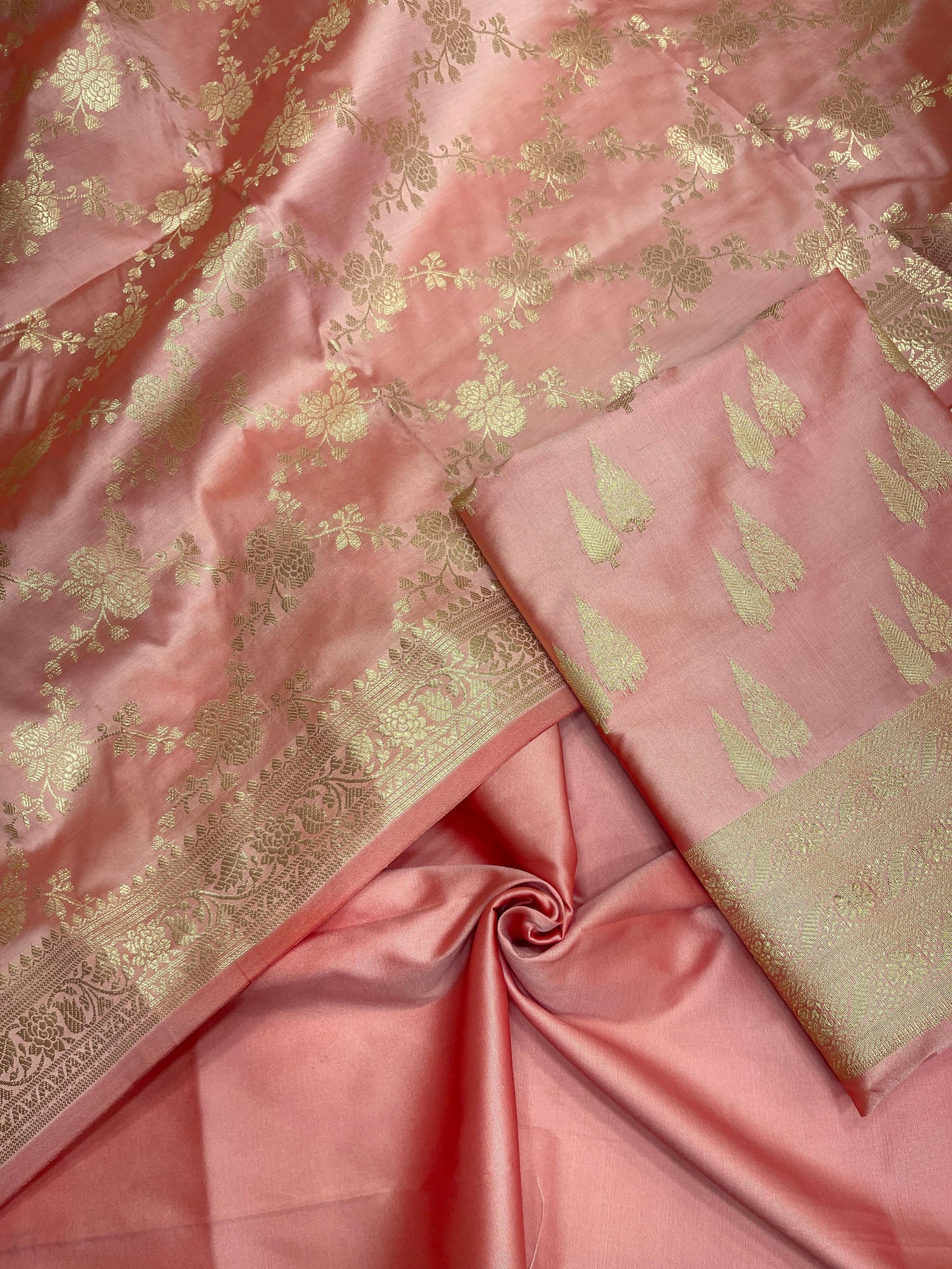 Pink Semi Katan Silk Handloom Banarasi 3 pcs Suit Set MUB_SK3