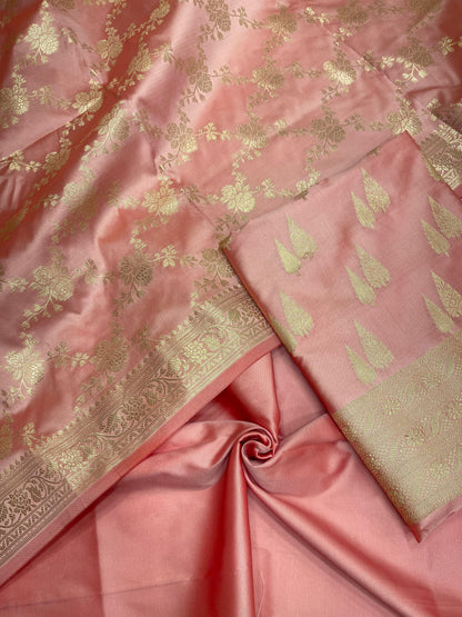 Pink Semi Katan Silk Handloom Banarasi 3 pcs Suit Set MUB_SK3
