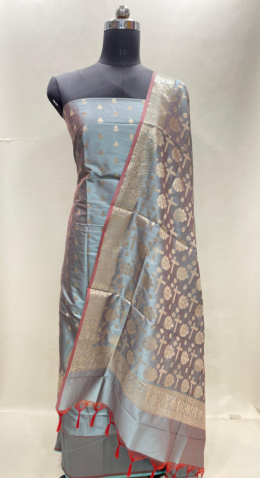 Seagreen Semi Katan Silk Handloom Banarasi 3 pcs Suit Set MUB_SK8