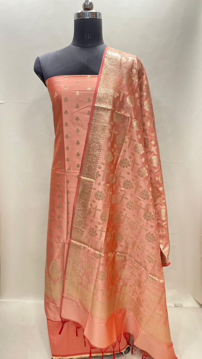 Orange Semi Katan Silk Handloom Banarasi 3 pcs Suit Set MUB_SK9