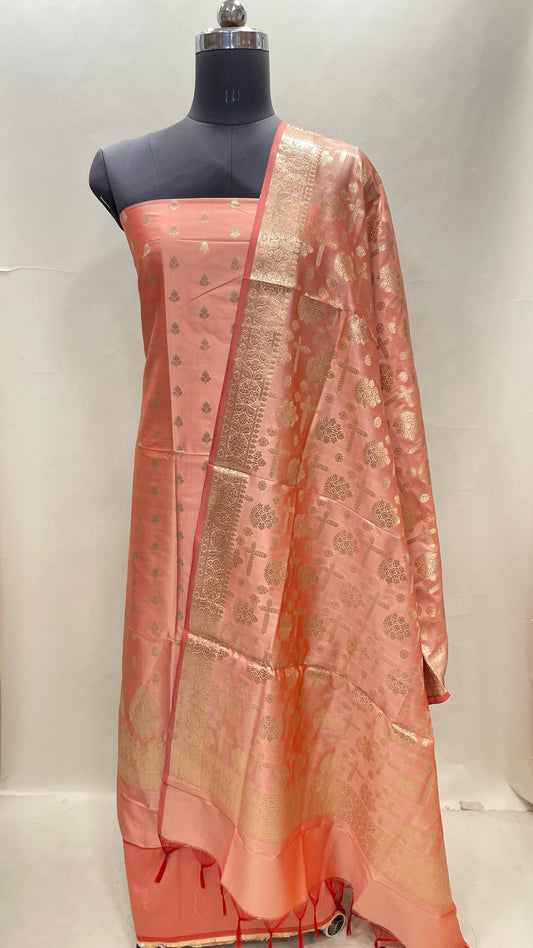 Orange Semi Katan Silk Handloom Banarasi 3 pcs Suit Set MUB_SK9