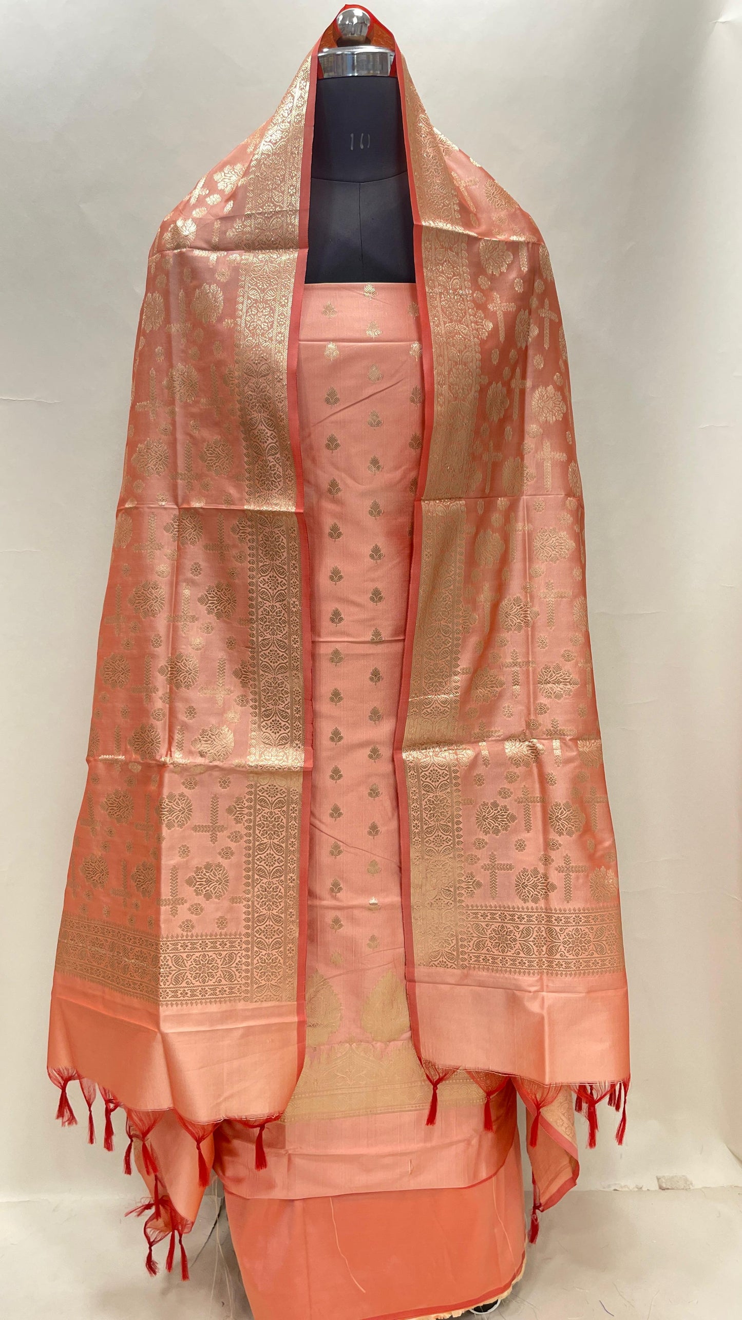 Orange Semi Katan Silk Handloom Banarasi 3 pcs Suit Set MUB_SK9