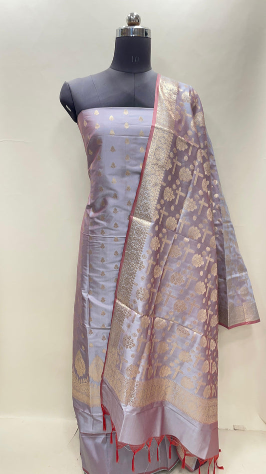Light Purple Semi Katan Silk Handloom Banarasi 3 pcs Suit Set MUB_SK10