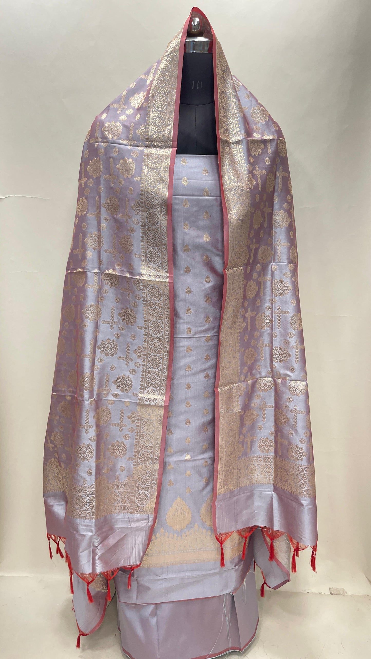 Light Purple Semi Katan Silk Handloom Banarasi 3 pcs Suit Set MUB_SK10