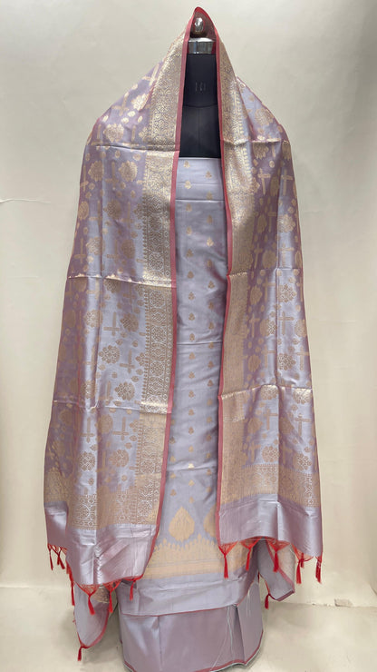 Light Purple Semi Katan Silk Handloom Banarasi 3 pcs Suit Set MUB_SK10