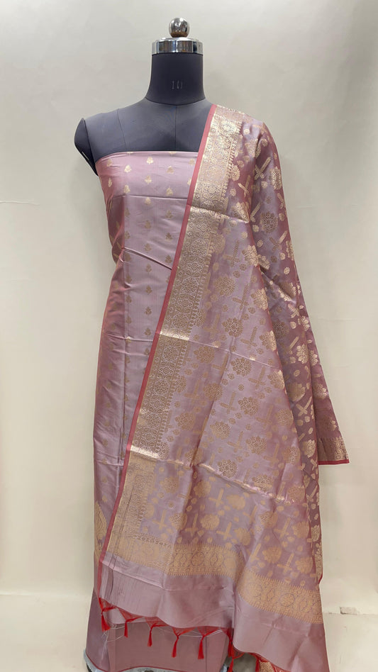 Mauve Semi Katan Silk Handloom Banarasi 3 pcs Suit Set MUB_SK12