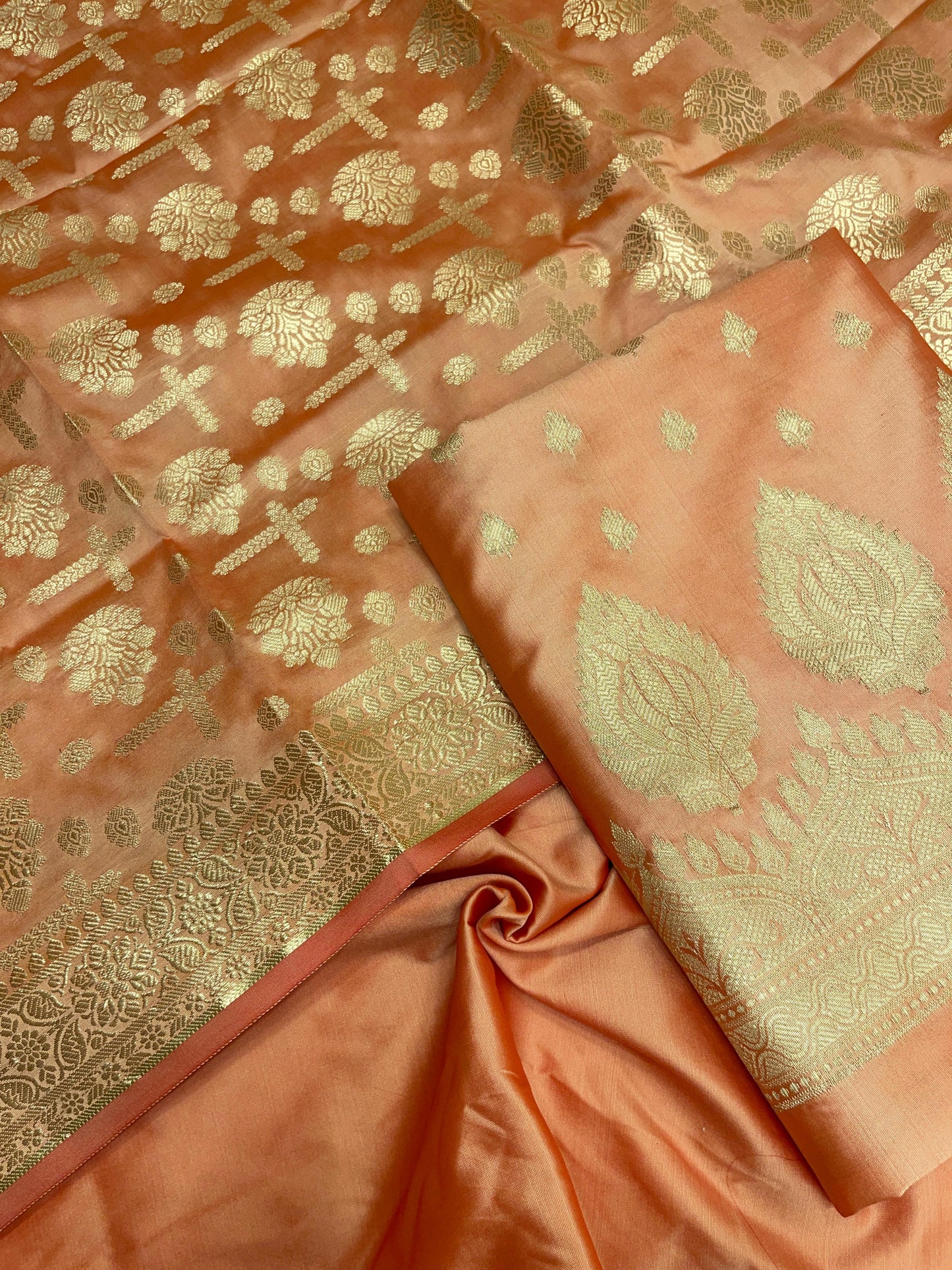 Orange Semi Katan Silk Handloom Banarasi 3 pcs Suit Set MUB_SK9