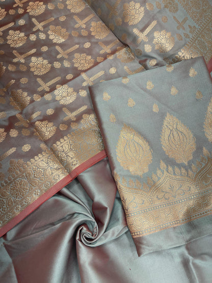 Light Purple Semi Katan Silk Handloom Banarasi 3 pcs Suit Set MUB_SK10