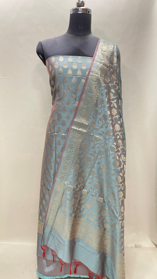 Seagreen Semi Katan Silk Handloom Banarasi 3 pcs Suit Set MUB_SK15