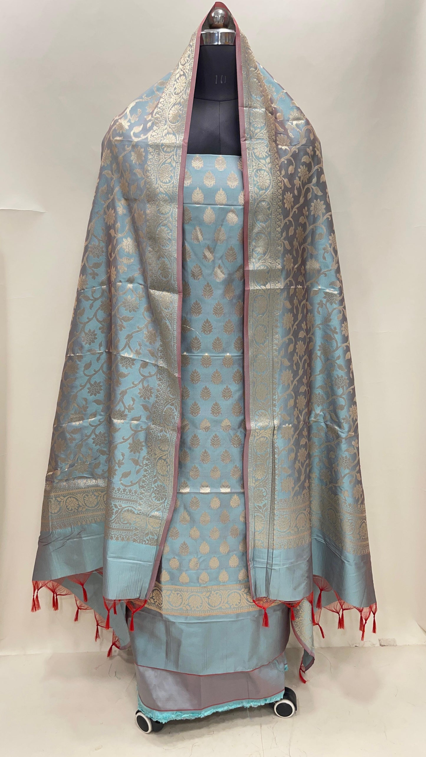 Seagreen Semi Katan Silk Handloom Banarasi 3 pcs Suit Set MUB_SK15