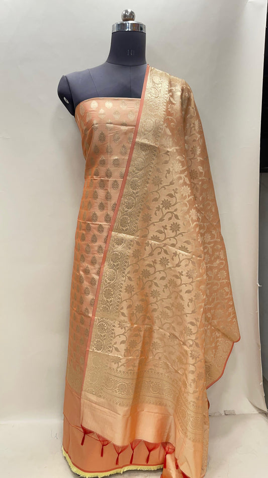 Orange Semi Katan Silk Handloom Banarasi 3 pcs Suit Set MUB_SK16