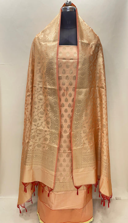 Orange Semi Katan Silk Handloom Banarasi 3 pcs Suit Set MUB_SK16