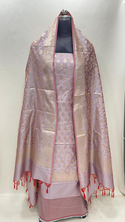Mauve Semi Katan Silk Handloom Banarasi 3 pcs Suit Set MUB_SK17