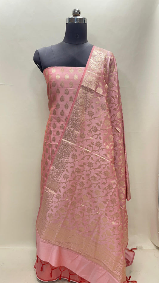 Pink Semi Katan Silk Handloom Banarasi 3 pcs Suit Set MUB_SK20