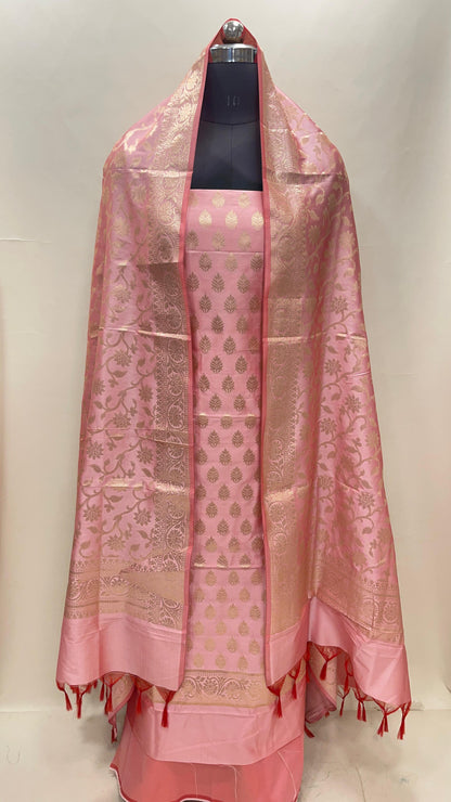 Pink Semi Katan Silk Handloom Banarasi 3 pcs Suit Set MUB_SK20