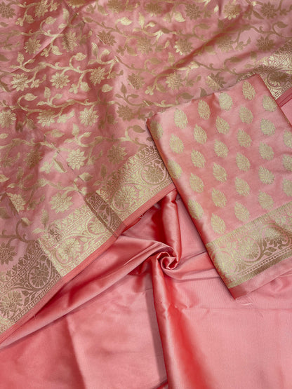 Pink Semi Katan Silk Handloom Banarasi 3 pcs Suit Set MUB_SK20