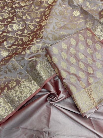 Mauve Semi Katan Silk Handloom Banarasi 3 pcs Suit Set MUB_SK17