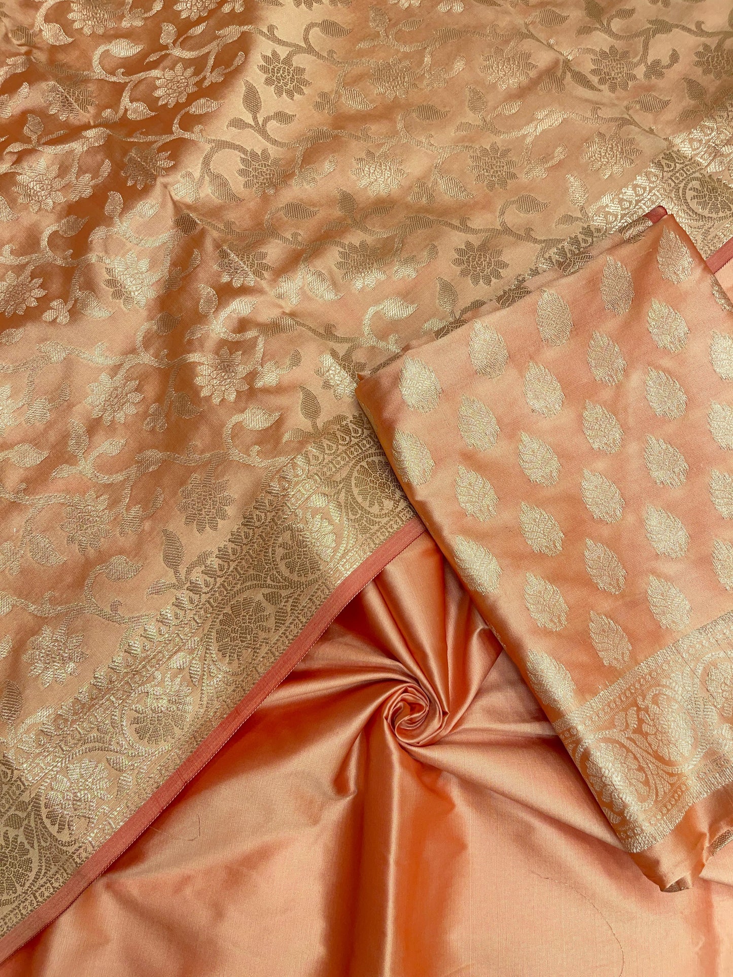 Orange Semi Katan Silk Handloom Banarasi 3 pcs Suit Set MUB_SK16