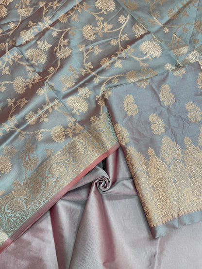 Light Purple Semi Katan Silk Handloom Banarasi 3 pcs Suit Set MUB_SK28
