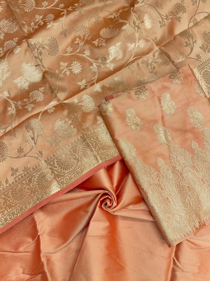Orange Semi Katan Silk Handloom Banarasi 3 pcs Suit Set MUB_SK25