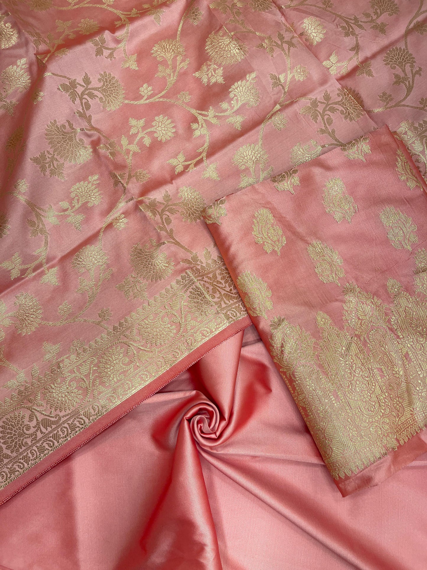Pink Semi Katan Silk Handloom Banarasi 3 pcs Suit Set MUB_SK23