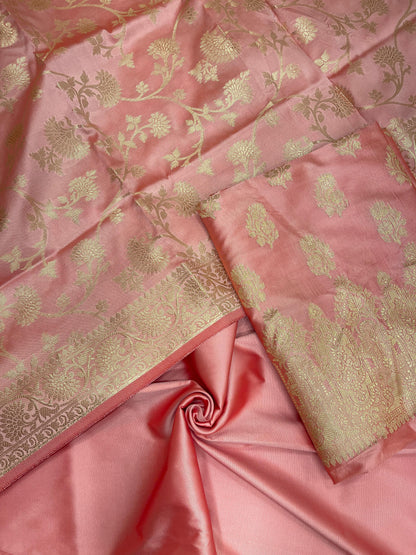 Pink Semi Katan Silk Handloom Banarasi 3 pcs Suit Set MUB_SK23