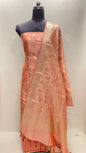 Peach Semi Katan Silk Handloom Banarasi 3 pcs Suit Set MUB_SK22