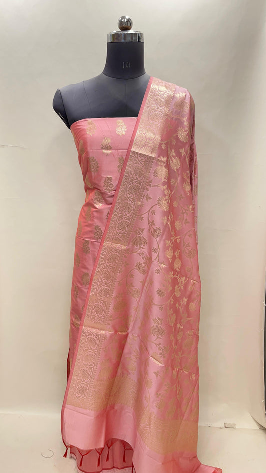 Pink Semi Katan Silk Handloom Banarasi 3 pcs Suit Set MUB_SK23