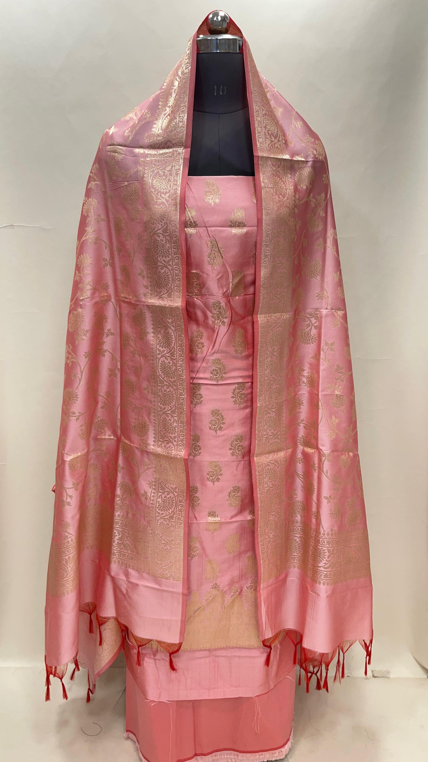 Pink Semi Katan Silk Handloom Banarasi 3 pcs Suit Set MUB_SK23