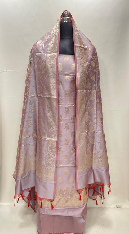 Mauve Semi Katan Silk Handloom Banarasi 3 pcs Suit Set MUB_SK24