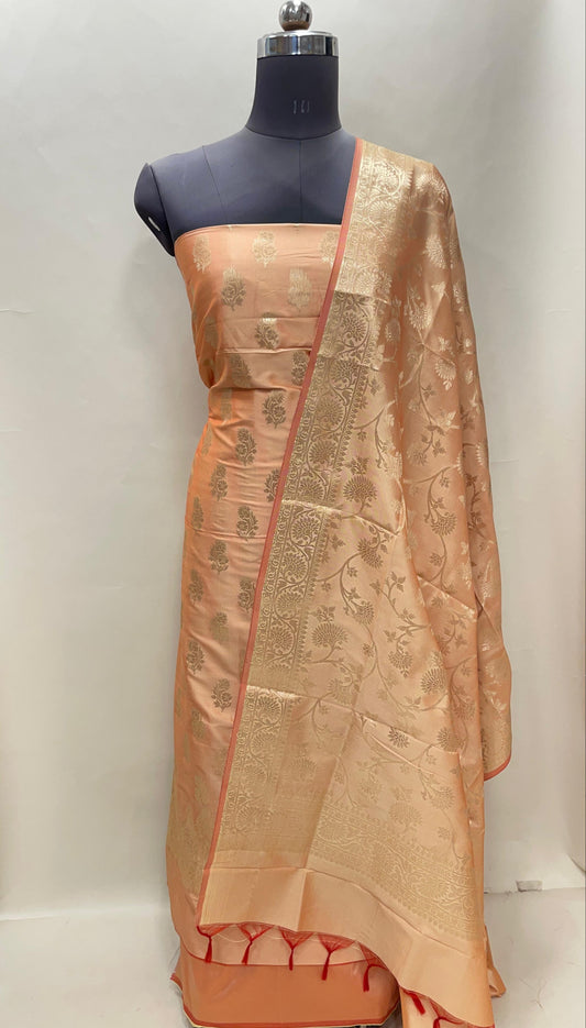 Orange Semi Katan Silk Handloom Banarasi 3 pcs Suit Set MUB_SK25