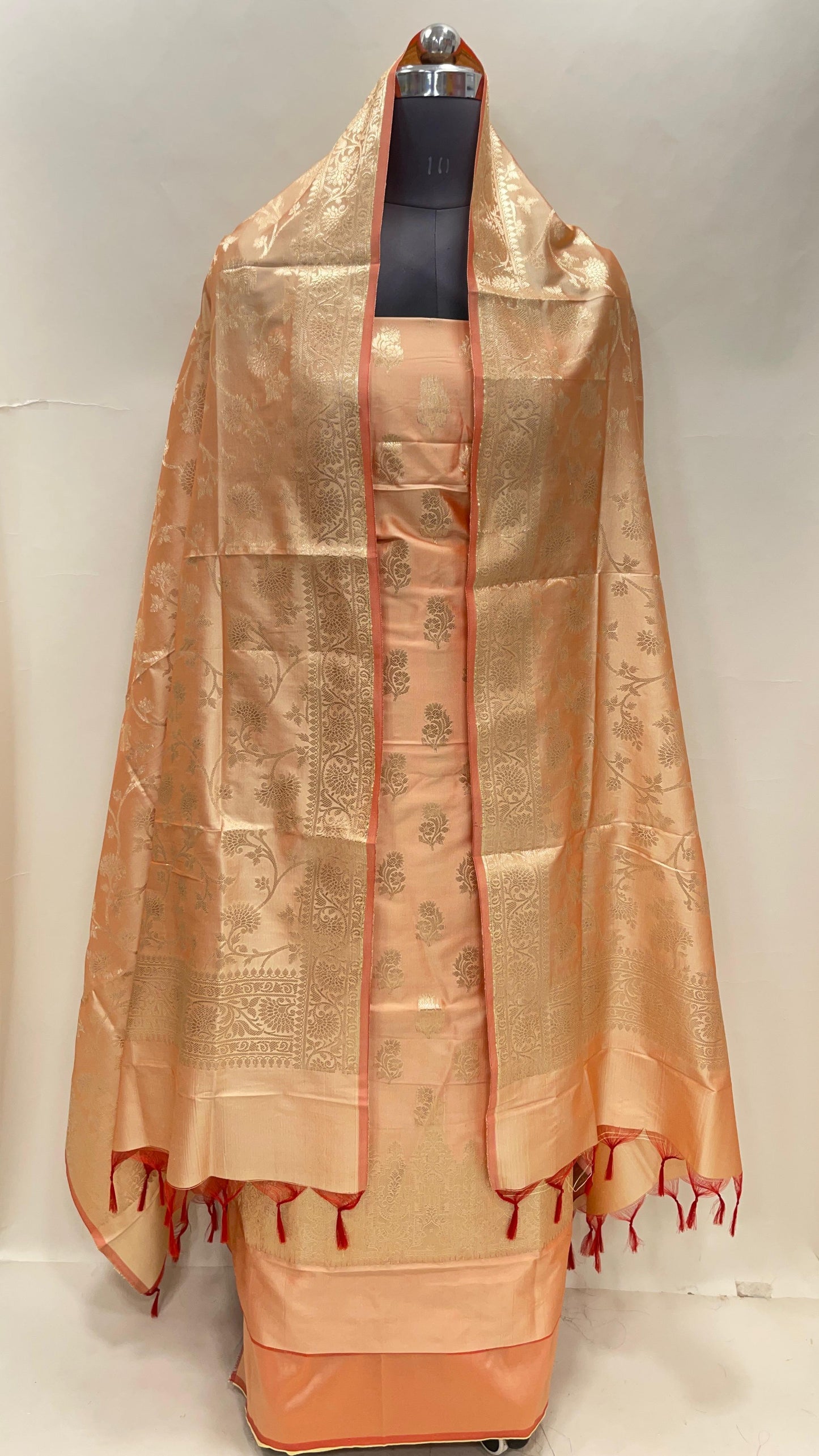 Orange Semi Katan Silk Handloom Banarasi 3 pcs Suit Set MUB_SK25