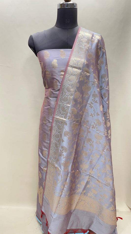 Light Purple Semi Katan Silk Handloom Banarasi 3 pcs Suit Set MUB_SK28