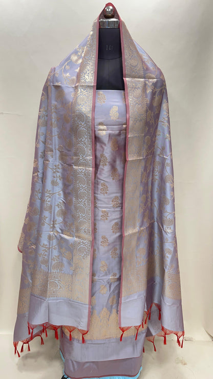 Light Purple Semi Katan Silk Handloom Banarasi 3 pcs Suit Set MUB_SK28