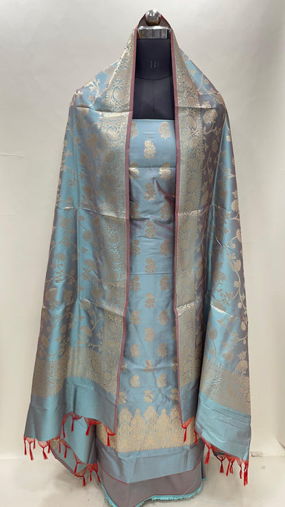 Seagreen Semi Katan Silk Handloom Banarasi 3 pcs Suit Set MUB_SK27