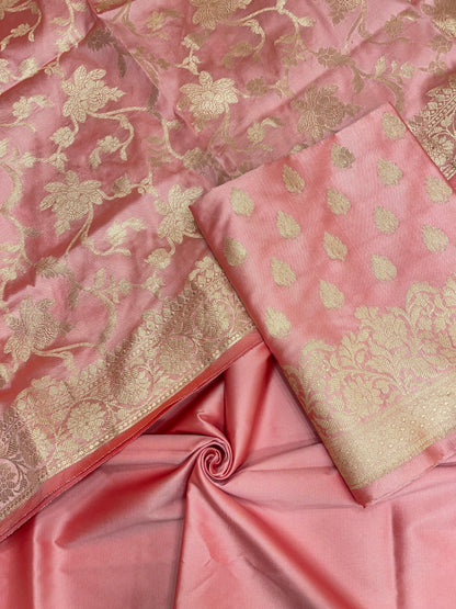 Pink Semi Katan Silk Handloom Banarasi 3 pcs Suit Set MUB_SK31